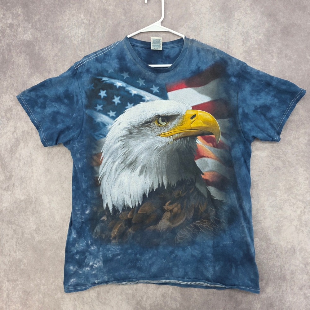 Liquid Blue American Flag Bald Eagle Tie Dye T-Shirt Mens Large Blue Patriot